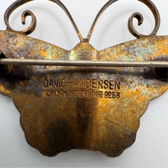 David Andersen Norway 925 Sterling Guilloche Enamel Butterfly Brooch - Picture 4 of 9